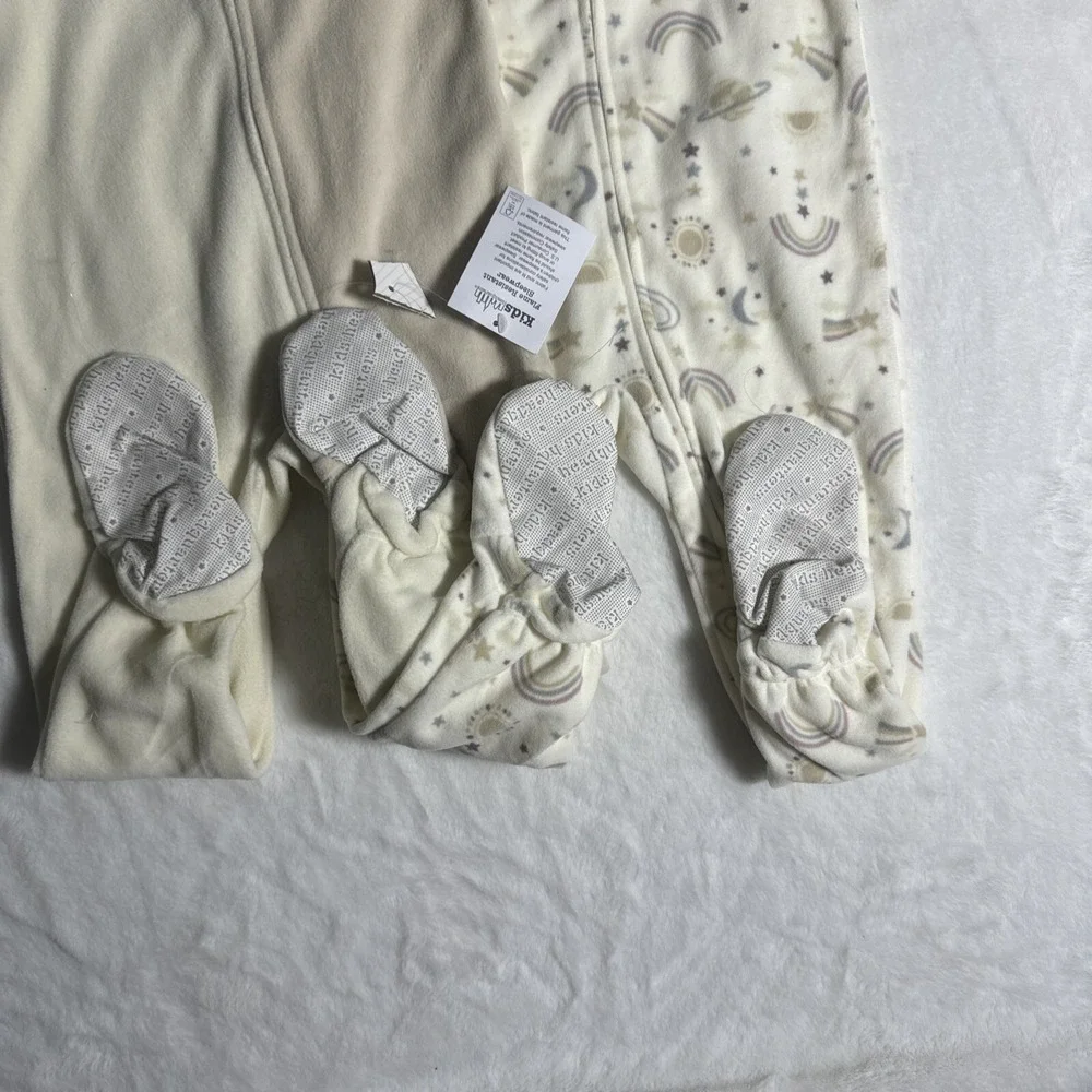 Kids Headquarters Fleece Footed Pajamas 2PK Celestial Moon Star Cream Tan 4T